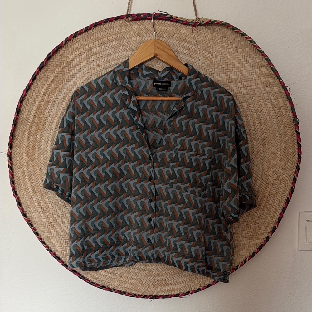 Prana Geometric Button Down Shirt - Blue and Brown